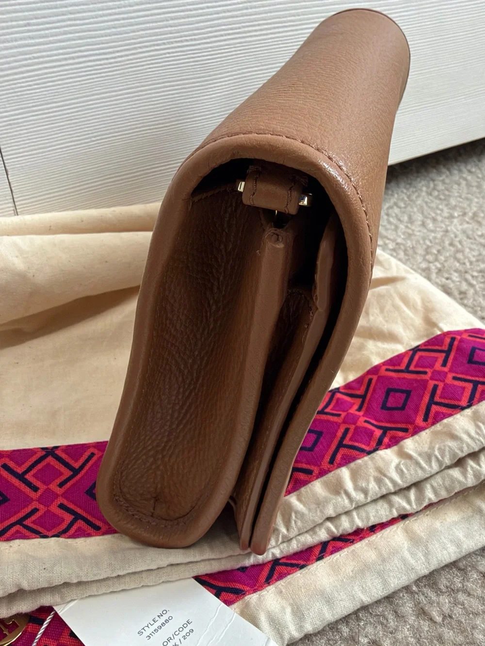 Tory Burch Caramel Tan Leather Crossbody with Gold Logo